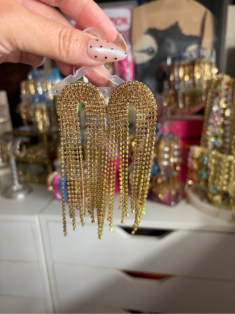 Deepa Gurnani Gold Rhinestone Rainbow Statement Earrings